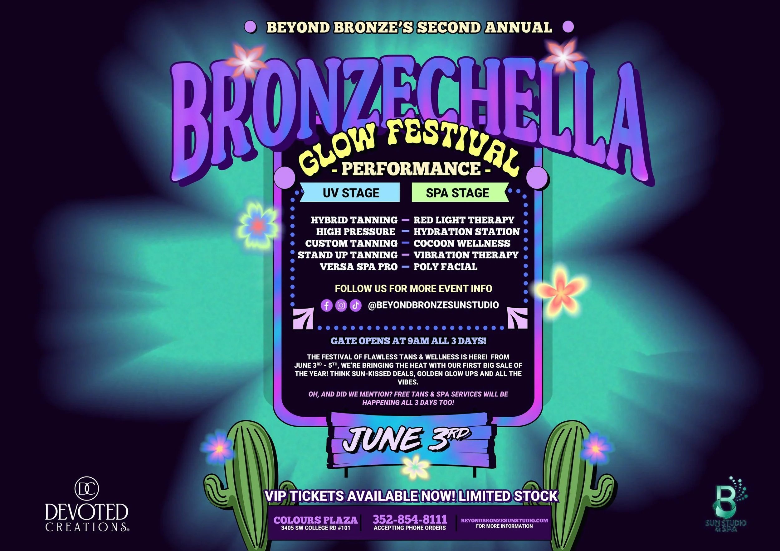 ☀️🌵 PSA: Bronzechella is officially ONLY 17 days away and the countdown is getting REAL.

For 3 days, Beyond Bronze turns into the ultimate glow festival featuring:
✨ HUGE tanning &amp; wellness deals
✨ FREE tans + spa services
✨ Exclusive VIP perks