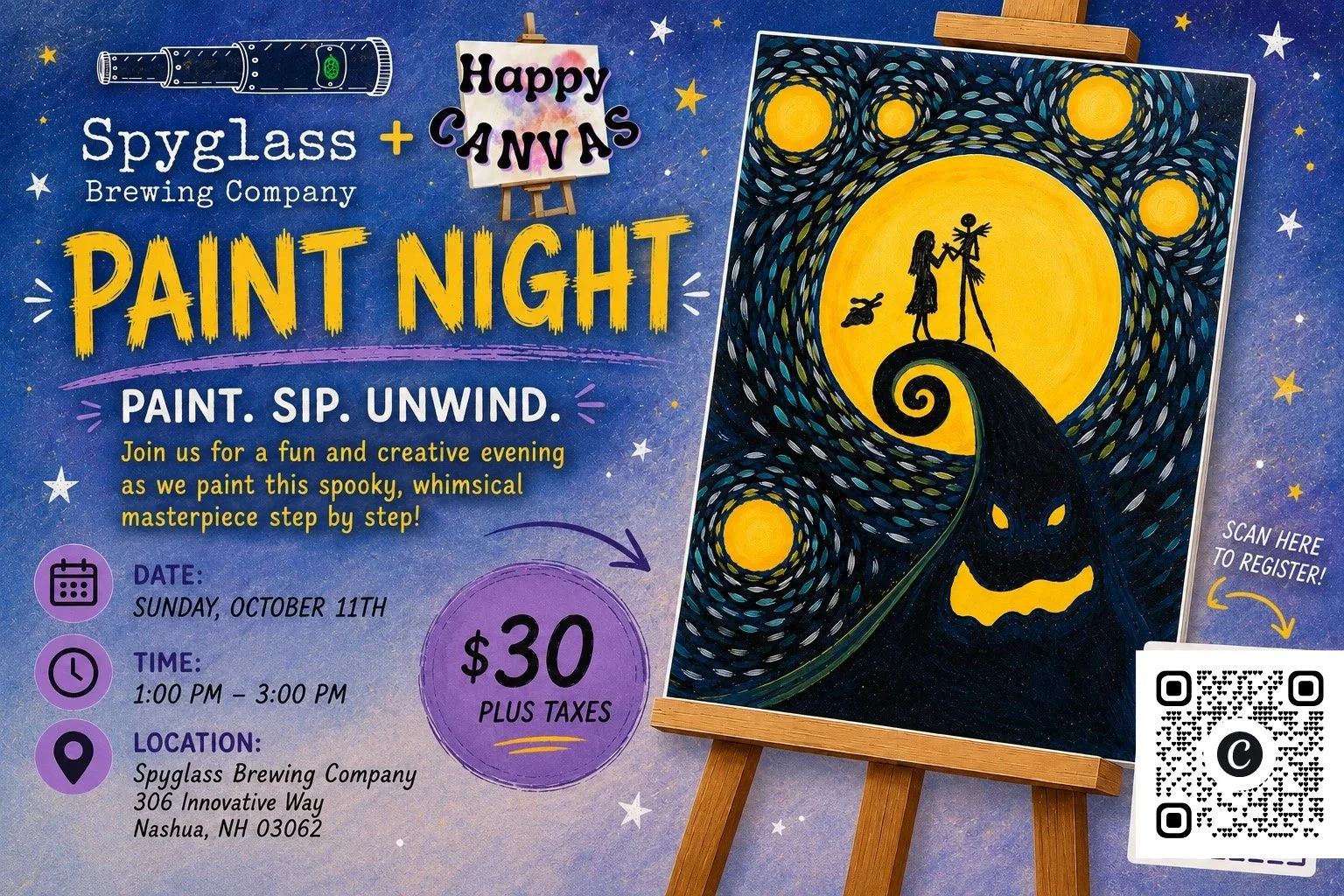 Paint and Sip- Nightmare Before Christmas with Happy Canvas