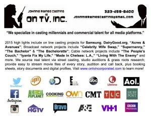 Johnnie Raines Casting is ON TV, INC.