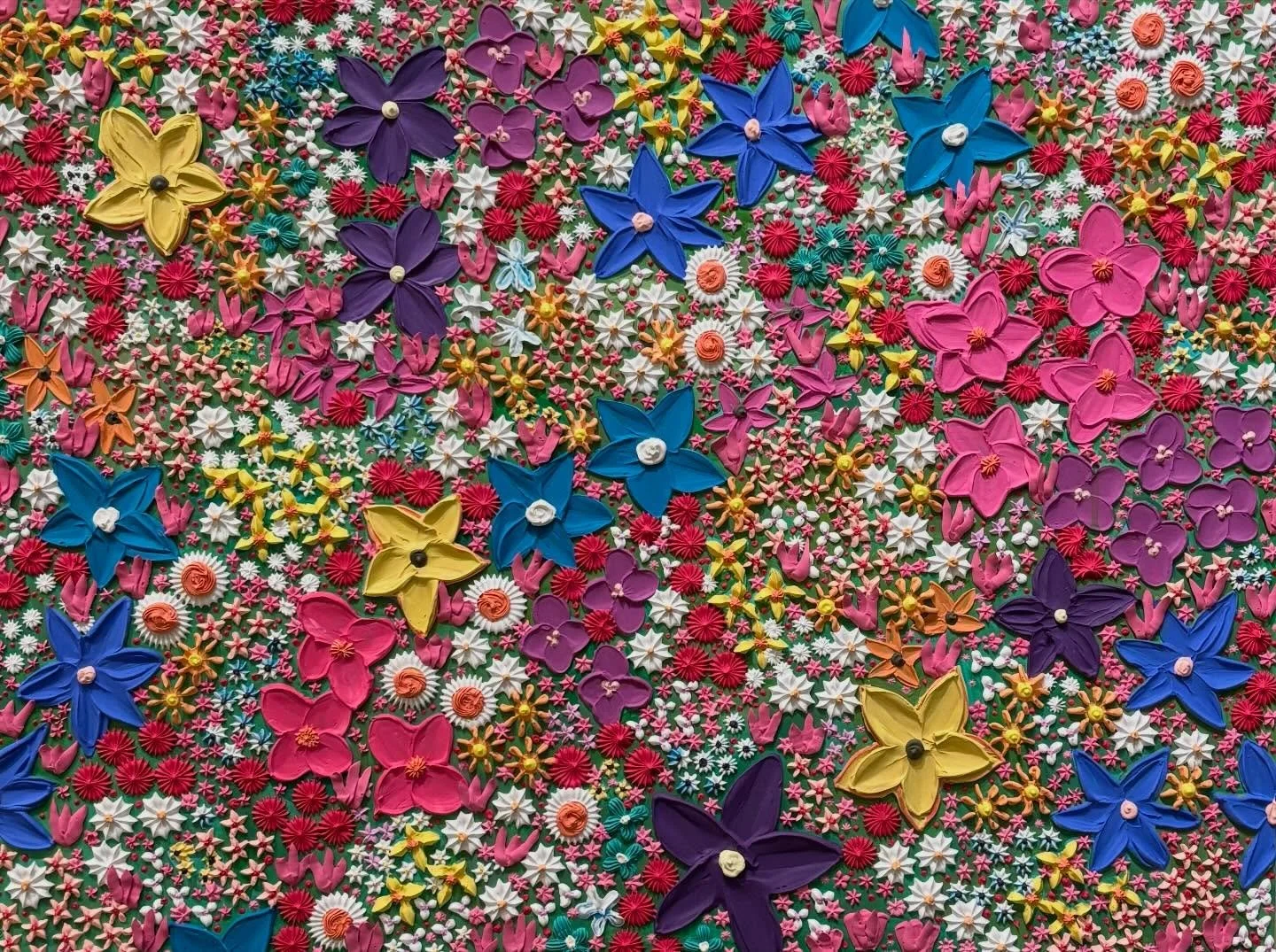 &lsquo;Spring Fling with Extra Confetti&rsquo; 
40x30 Mixed Media on Wood Panel 
Currently available at the MJCC 

This painting stumped me half way through. I couldn&rsquo;t decide which way to go with the colors, and finally decided to go with my g