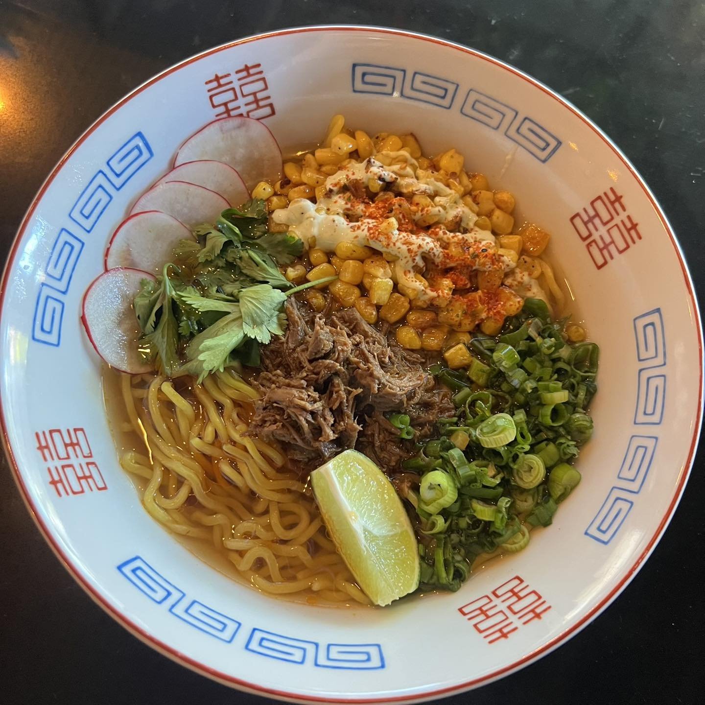 That&rsquo;s right !!! Birria shio ramen - beef consomm&eacute; broth and shio tare served with thicc noodles and tender slow cooked beef, topped with roasted corn, pickled radish, chili oil, and a cilantro lime crema. Perfect for a sunny day :)

#bi