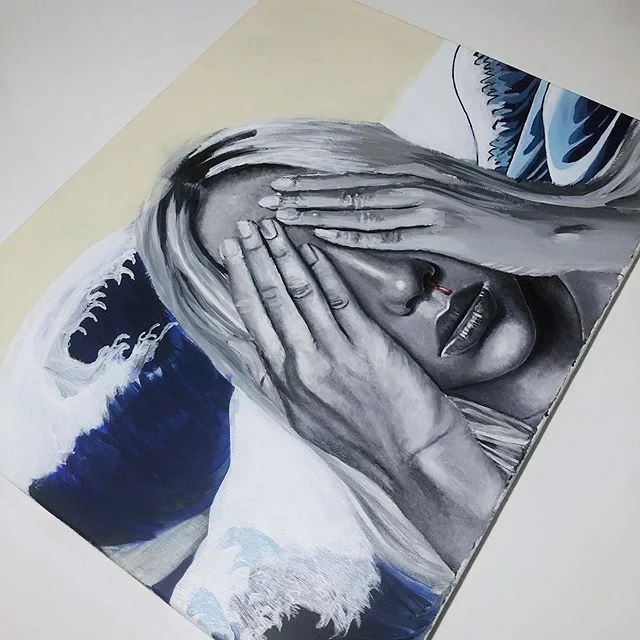 I&rsquo;ve been working on this for a while, I&rsquo;ve been a little stagnant on personal pieces lately and trying to make sure I actually finish what I start.
The great wave off Kanagawa, shows a small boat of men trying to escape the wave, but if 