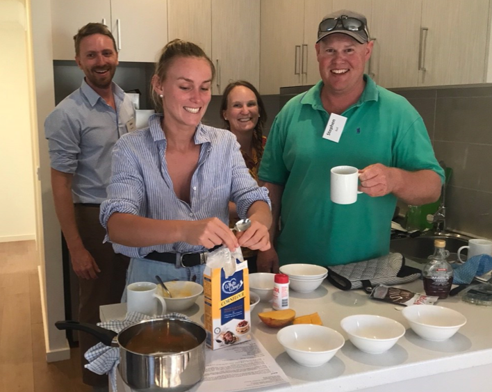 Steve, Harriet, Alex and Annabel cooking up a storm in the cooking challenge.
