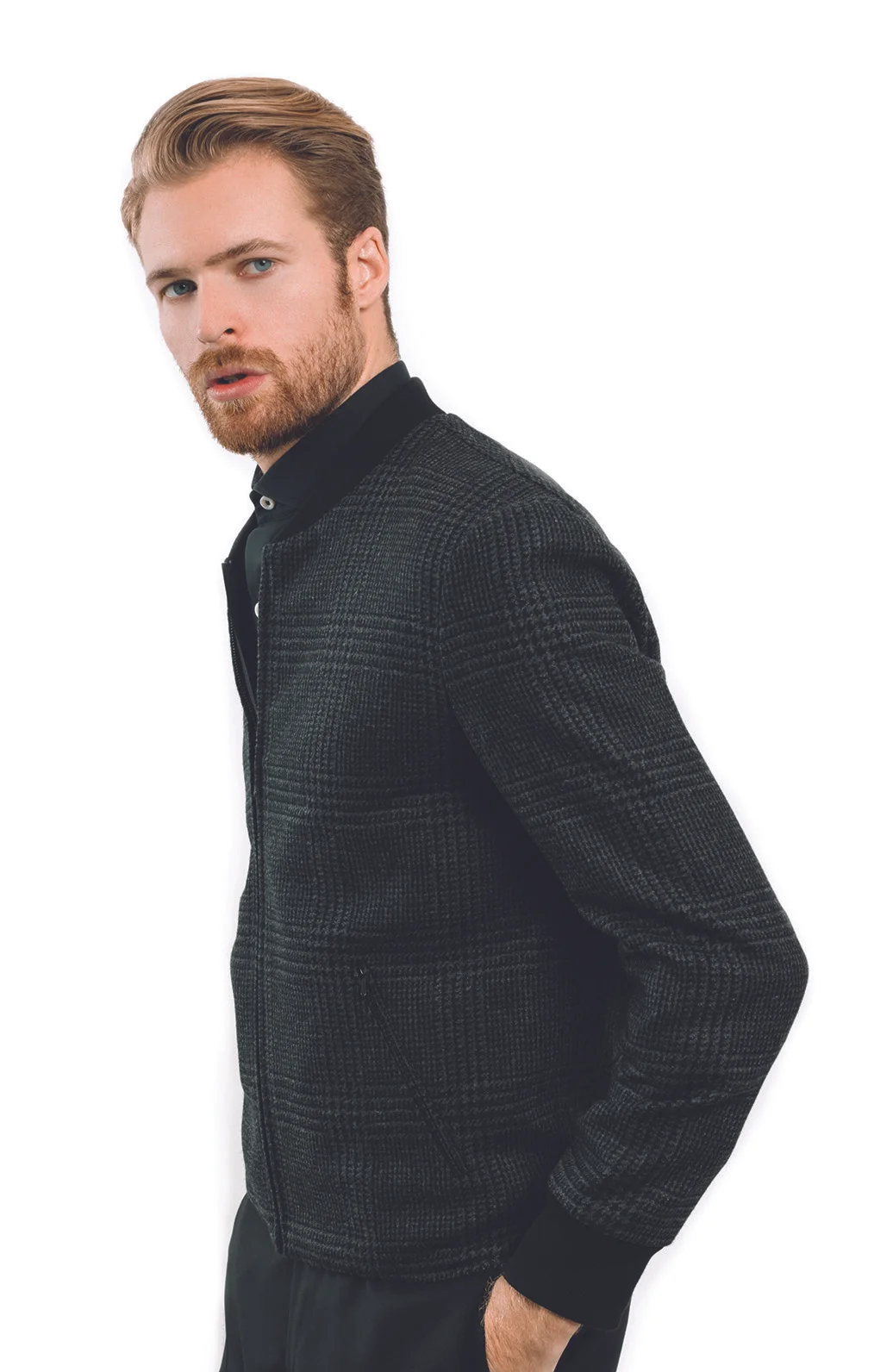 Tailored bomber jacket in medium weight wool Wear to the boat parade with black denim, cashmere sweater and a cool sneaker. Or dress it up with our black trouser, button down shirt and loafers. $1875.00-$2875.00