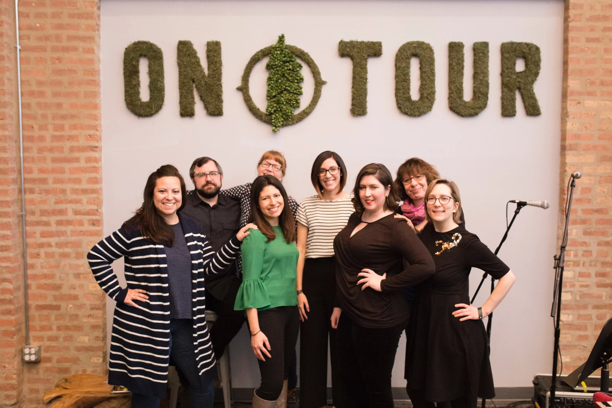 From left: Dee Fuentes (The host), Jason Fabeck, Megan Grandstaff, Jessica Perez, Brandi Morlen, Gina Waters, Sarah Michaelson, Christina Brandon (co-host and reader) Photo credit: Wesley Fuentes