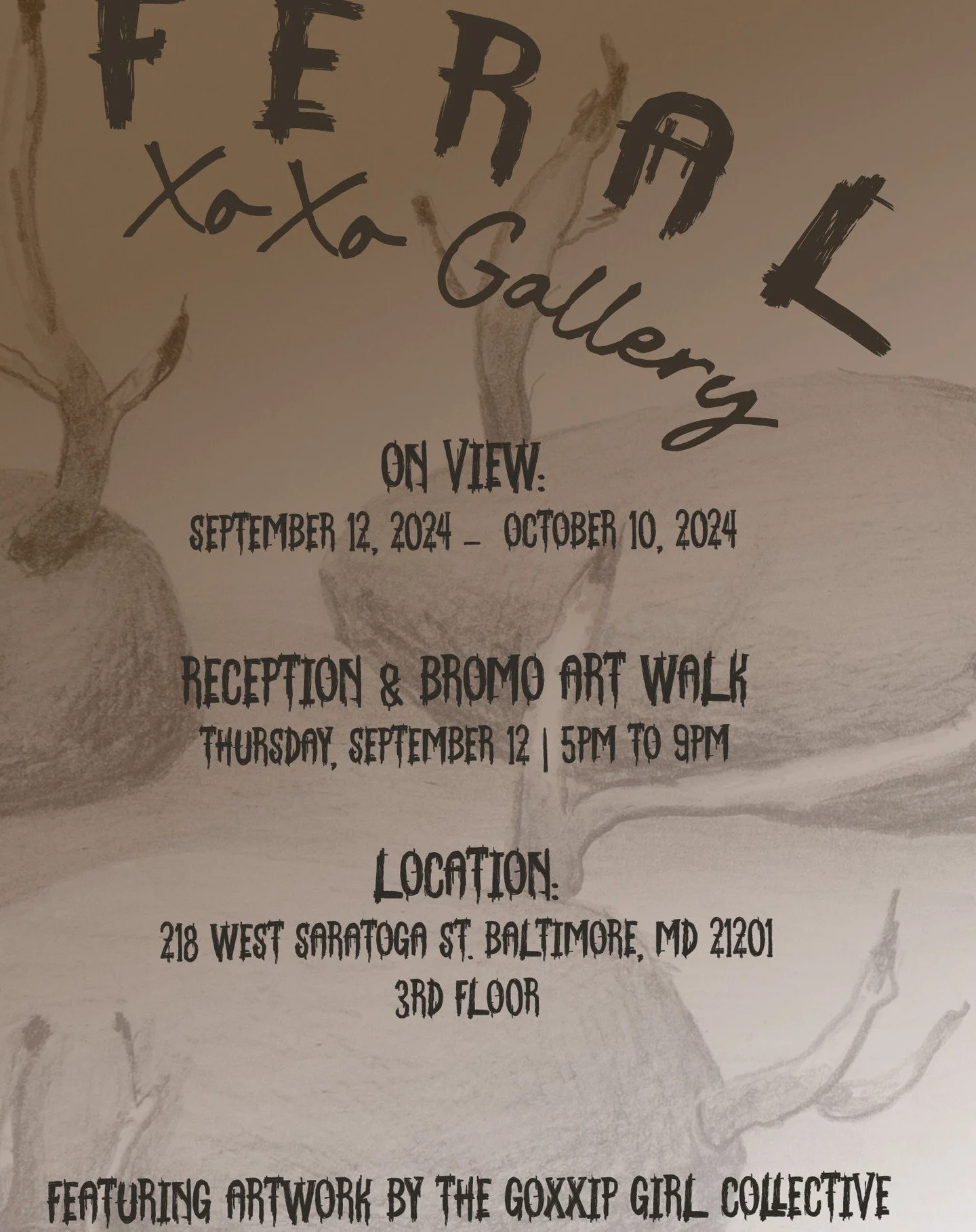 Join us in celebrating the grand opening of XoXo Gallery with &ldquo;Feral,&rdquo; a group exhibition featuring the Goxxip Girl Collective, a Maryland based group of womxn artists. &rdquo;Feral&rdquo; explores the construct of domesticity metaphorica