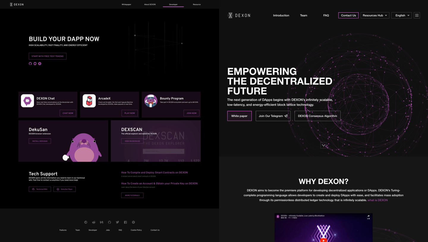 Original DEXON brand employed a night mode, including black and purple, which looked mysterious, inaccessible and discreet. The brand image didn’t look like a non-profit organization. We aimed to redesign the brand image that made a blockchain techn