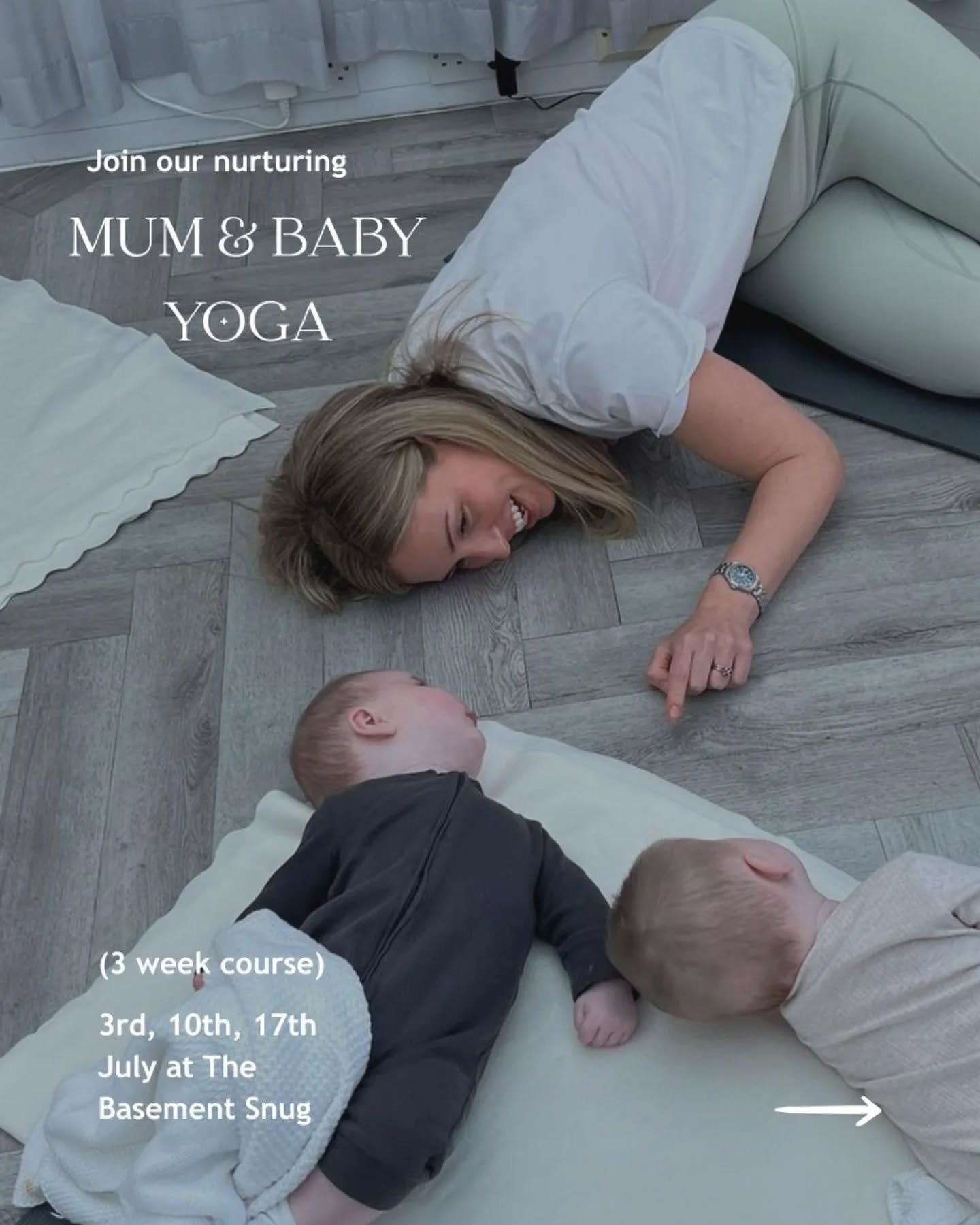 Our 3-week&nbsp;Mum &amp; Baby Yoga Course&nbsp;starts this July at The Basement Snug. 

Designed for recovery, relaxation, and real-life motherhood.

Suitable from 6 weeks post-birth
July 3rd, 10th &amp; 17th
Feed, change, or cuddle anytime - this i