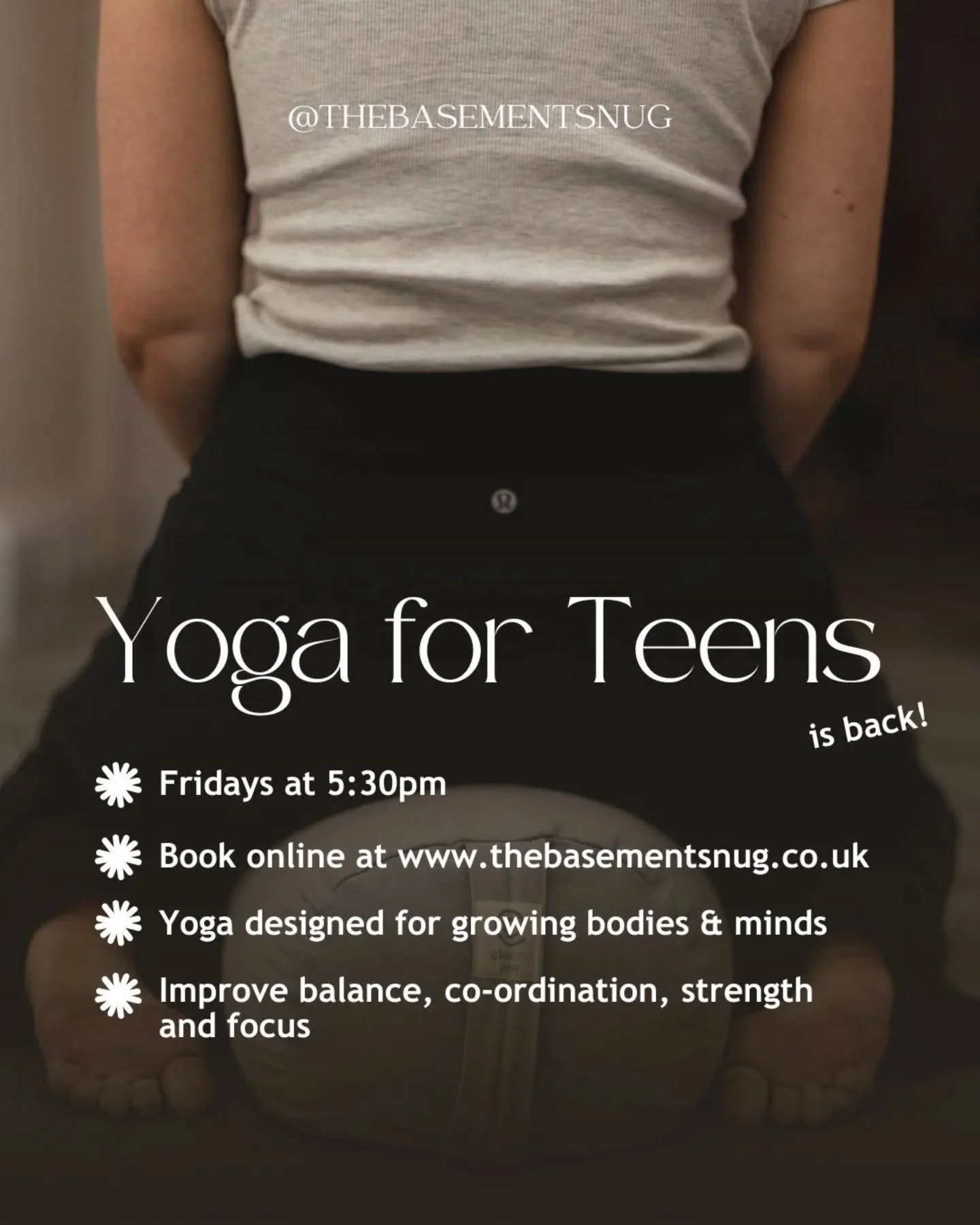 Teen Yoga at The Snug  with @wholehogyoga 🧘&zwj;♀️

A gentle weekly yoga class designed especially for young women aged 12&ndash;18 (or 11yrs in Year 7). 

These sessions offer space to pause, breathe, rest and reset at the end of the week, no exper