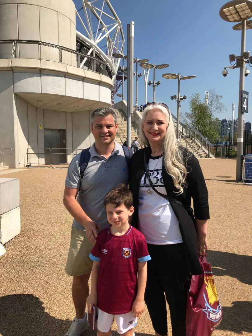 Lucas pictured with his dad chris, and dt38 foundation founder tracy tombides