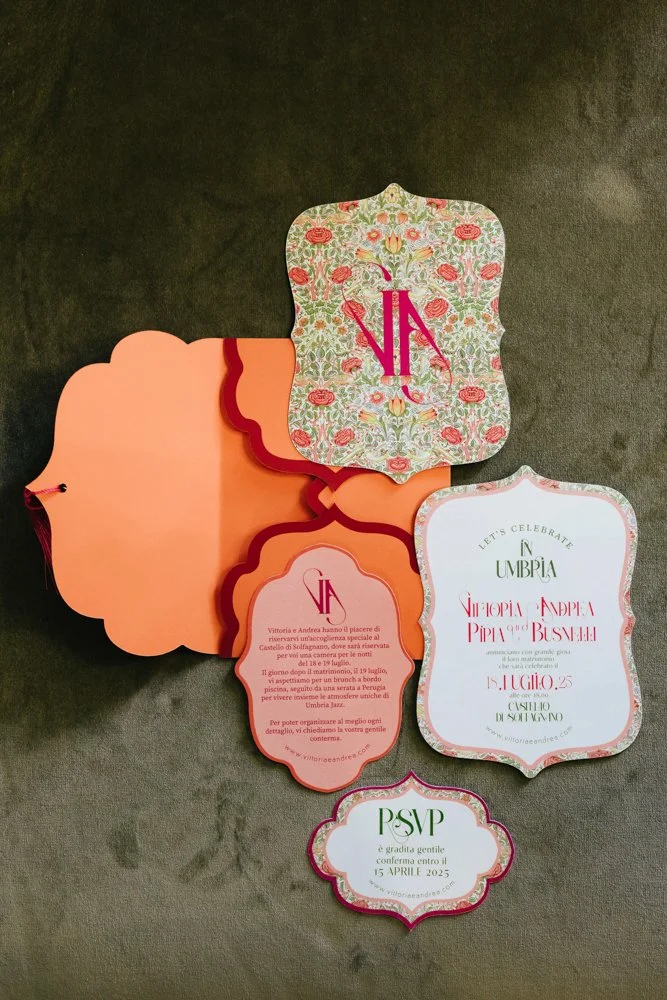 Partecipazione di nozze - Vittoria Vicky Piria e Andrea Busnelli matrimonio Umbria Giulia Barabani Luxury wedding planner 