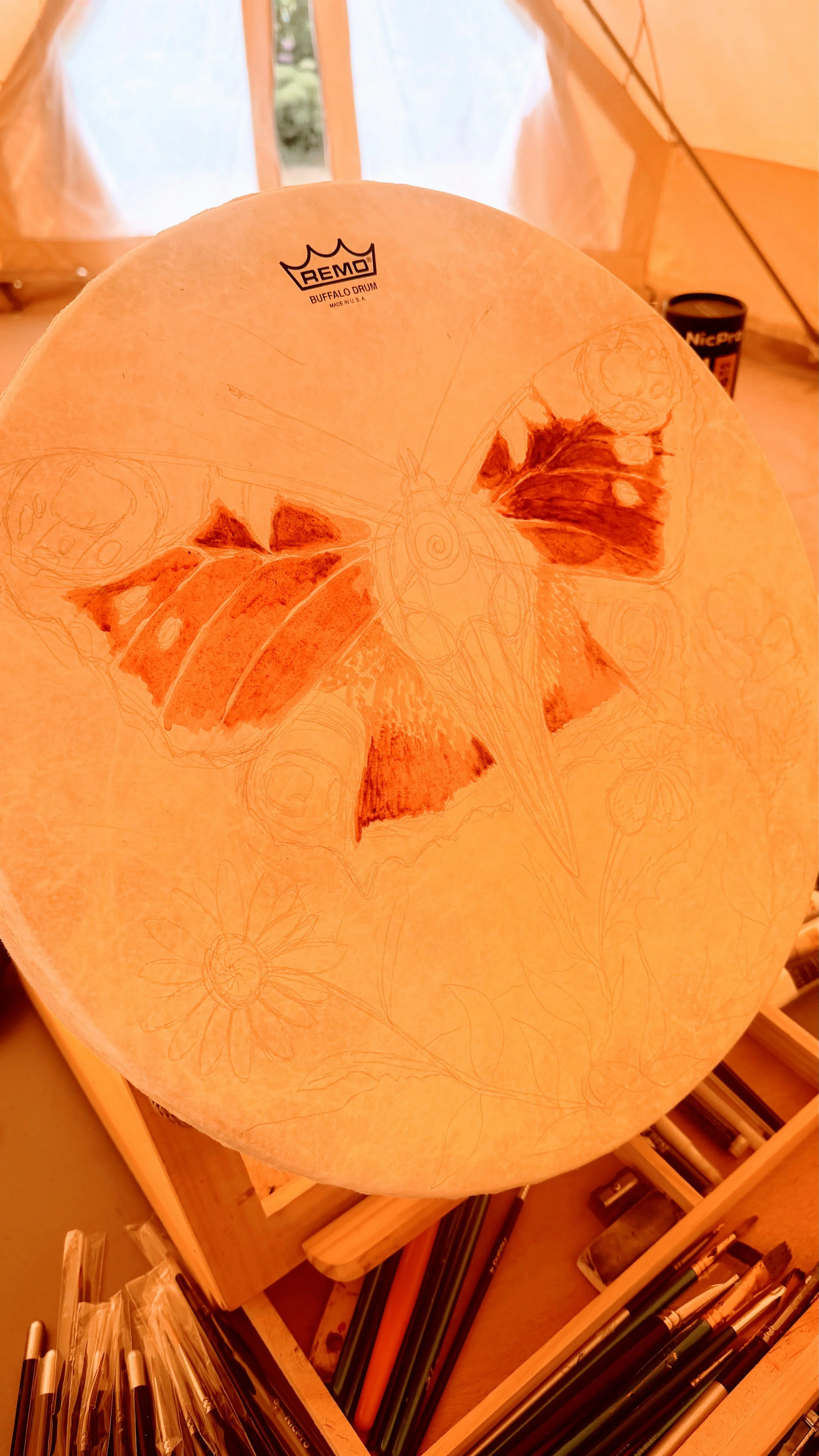 Layers of gentle light painting to honor the drum frequency
