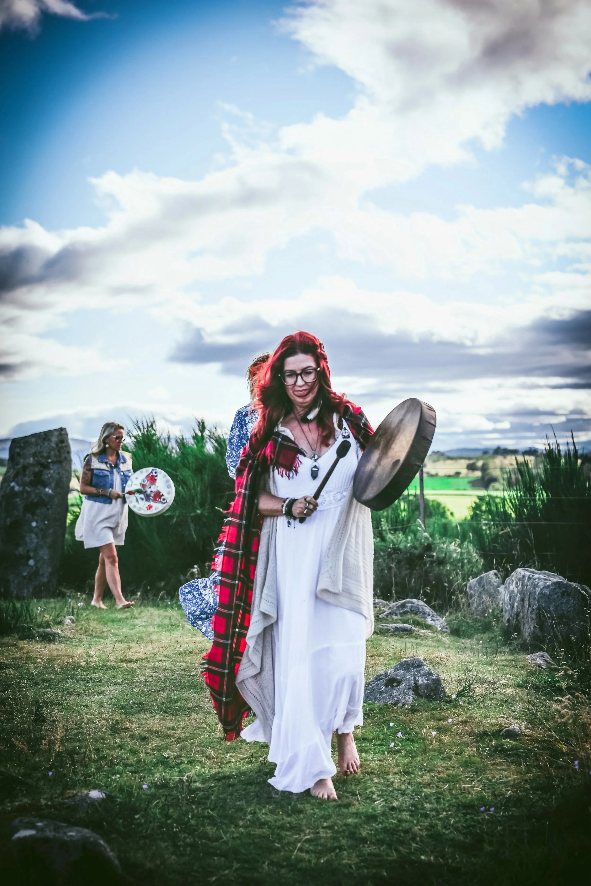 Niki using her drum for the first time behind me in this image