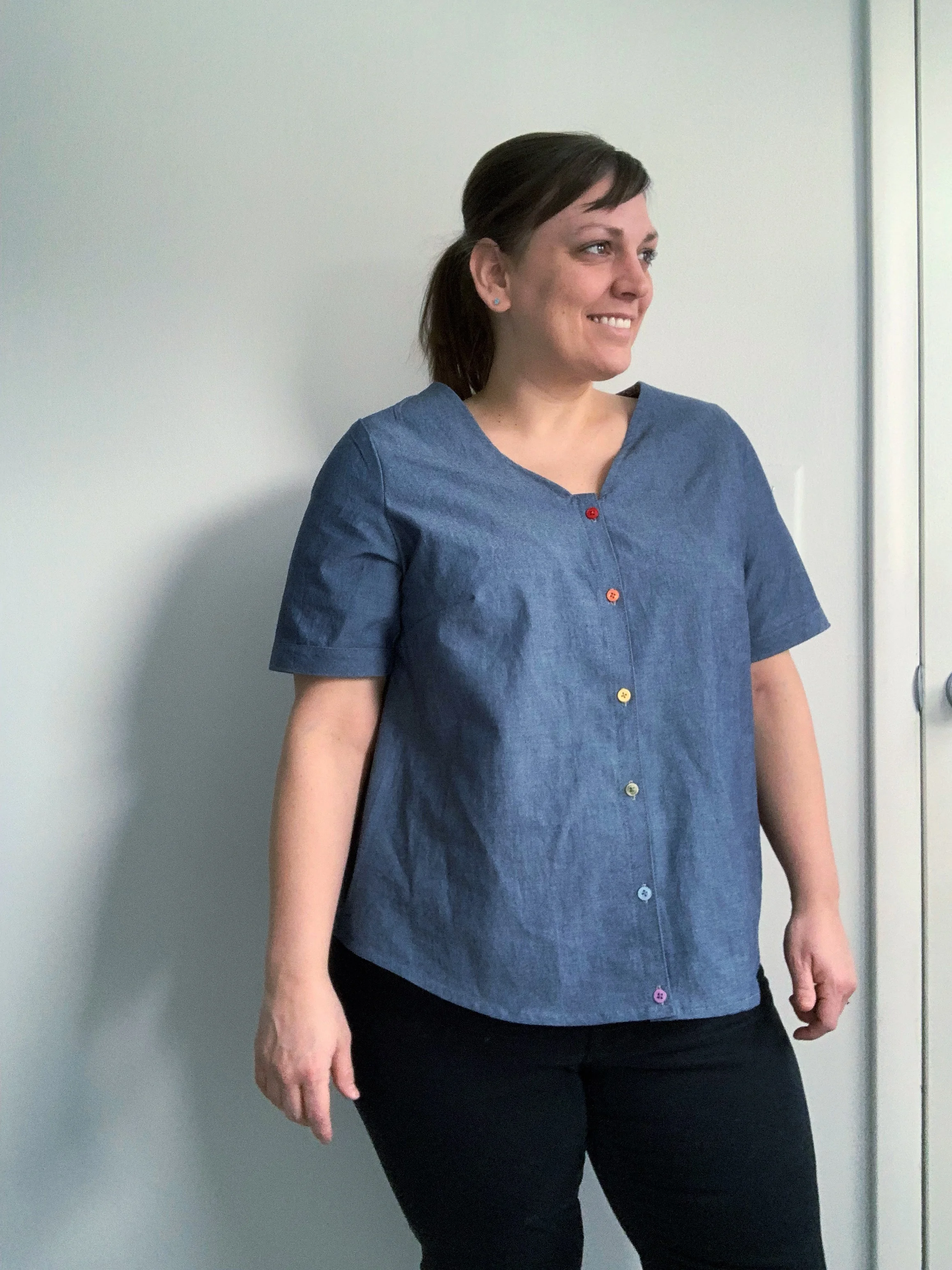 This is BEFORE I corrected my neckline issue. See how the fabric stands up on my shoulders?