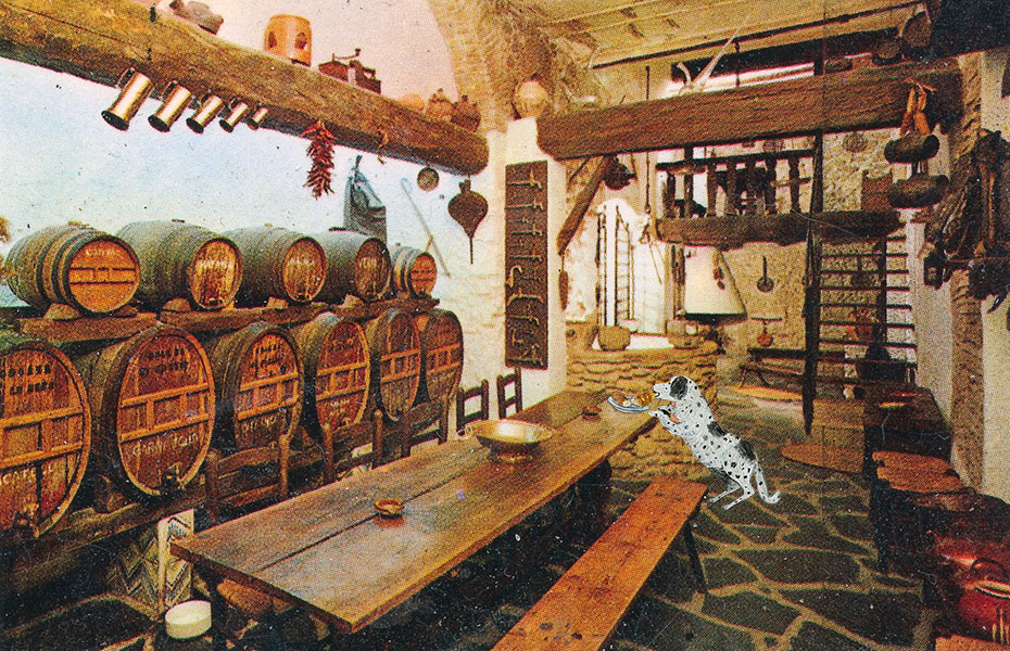  The cellar and table at the Hotel Duran in Figueras Spain, where the Wildsmith family and friends would gather every Saturday night in the mid 60s to mid 70s. 