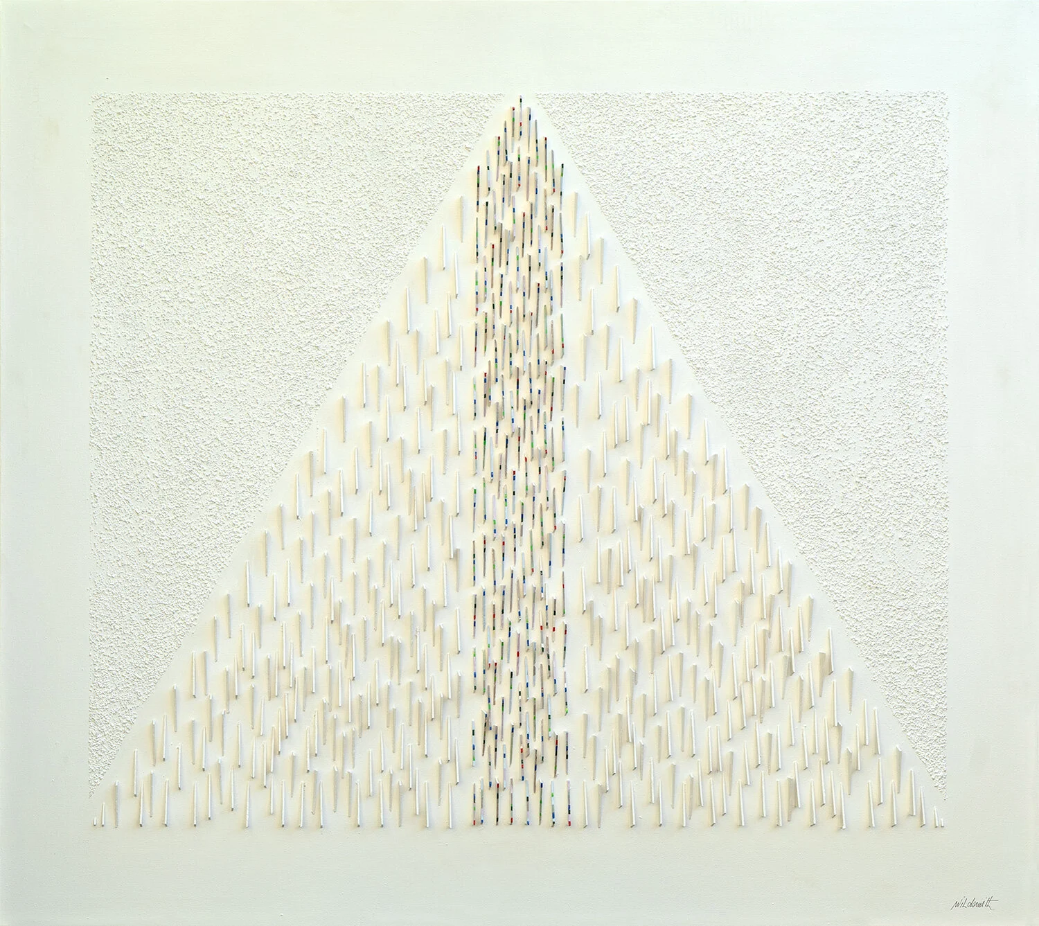 Brian’s love of nature and geological phenomena is most present in his paintings on canvas. From its pure abstract shape and form, think of this one as a volcano and it will reveal itself to you quite differently…