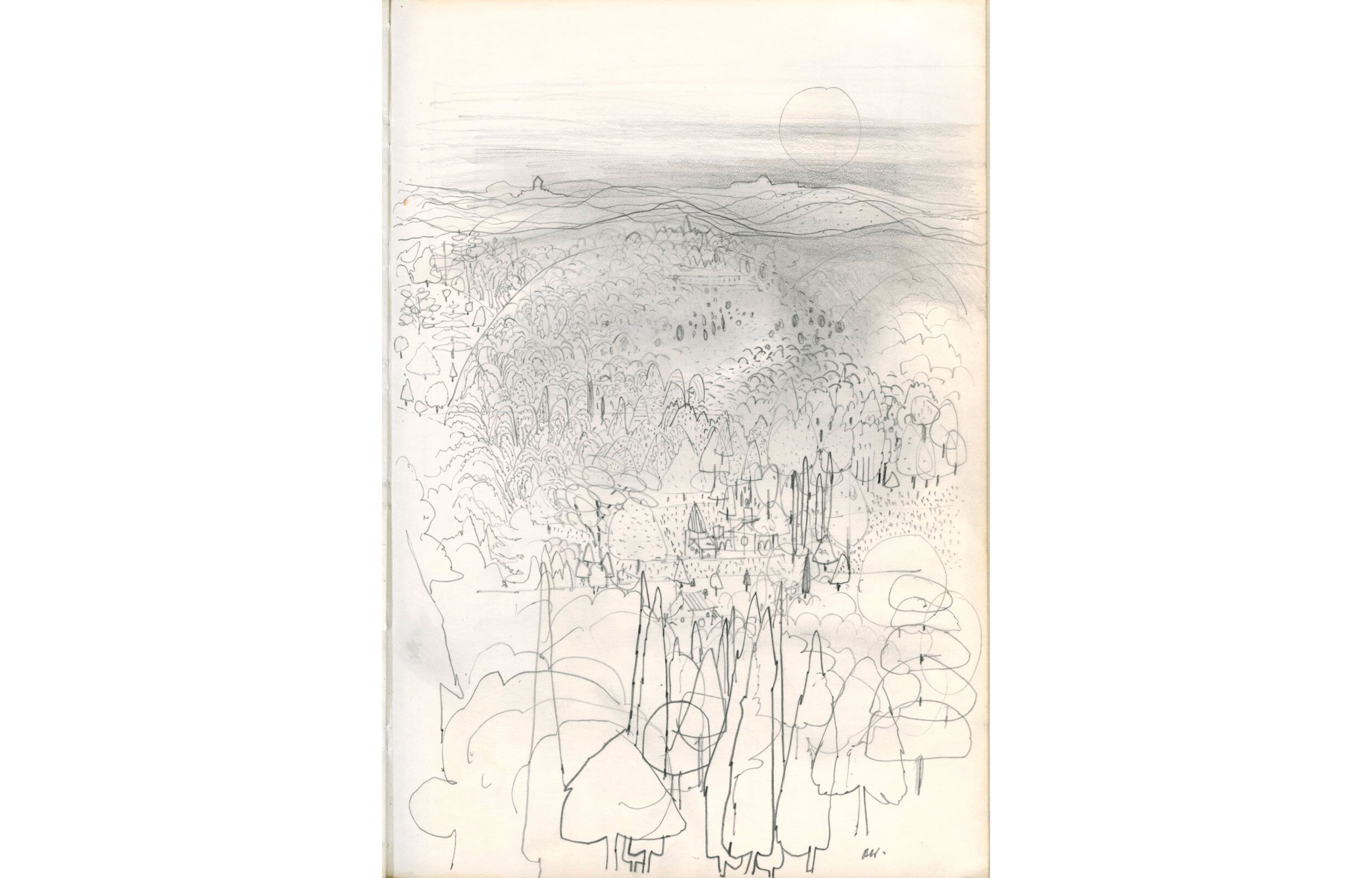 VIEW FROM CASTELLARAS - sketch: Pencil on paper - 1990s. 