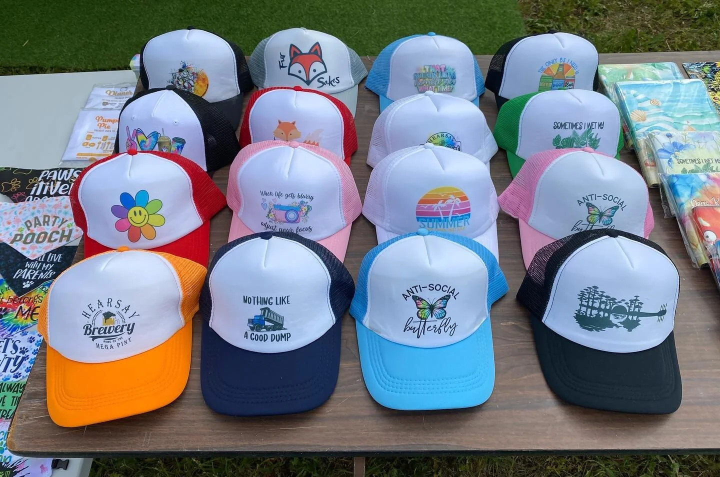 Custom tumblers, hats, books, jewelry, flip flops, stickers, keychain&rsquo;s, puzzles, t-shits, aprons, dog bandannas and more! Come visit us at the Barrie Automotive Flee Market from September 8-11th! We certainly can&rsquo;t wait to go back! Or in