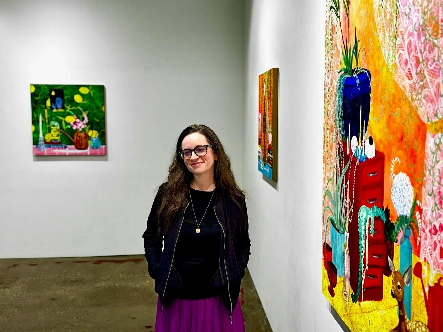 Artist Amy Kligman at her exhibit &ldquo;Shrines of the Luminous Halo,&rdquo; opening. 
You can stop in and see the show Wednesday -Friday 9 a.m. to 6 p.m. Saturday &amp; Sunday 9 a.m. to 3 p.m.  through January 19.
Open until 10 p.m. the first Frida