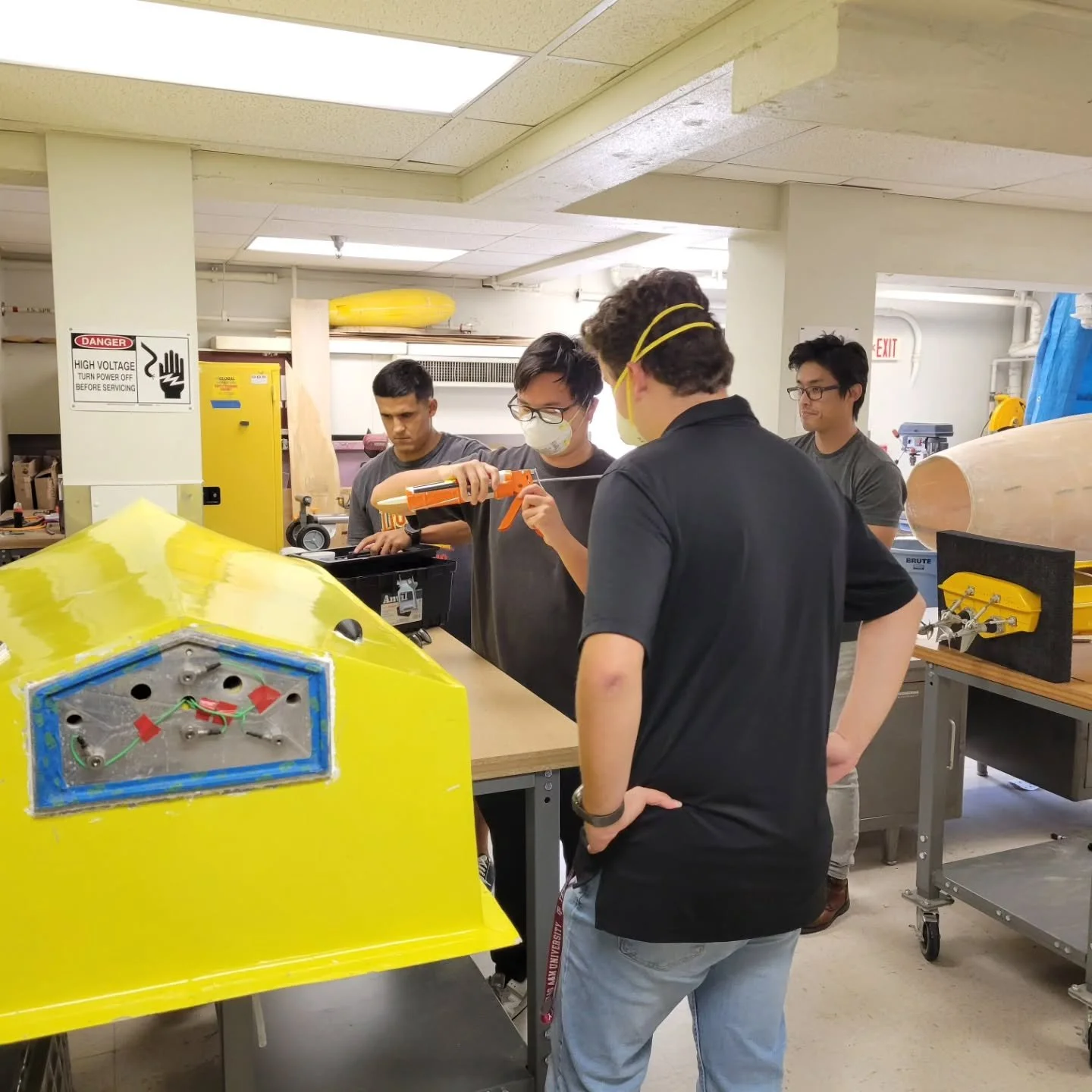 Lots of activity in the basement today. We are working on waterproofing our 8ft GPPH model (the never ending story), putting the finishing touches to our new mini model as well as cleaning the wave tank.