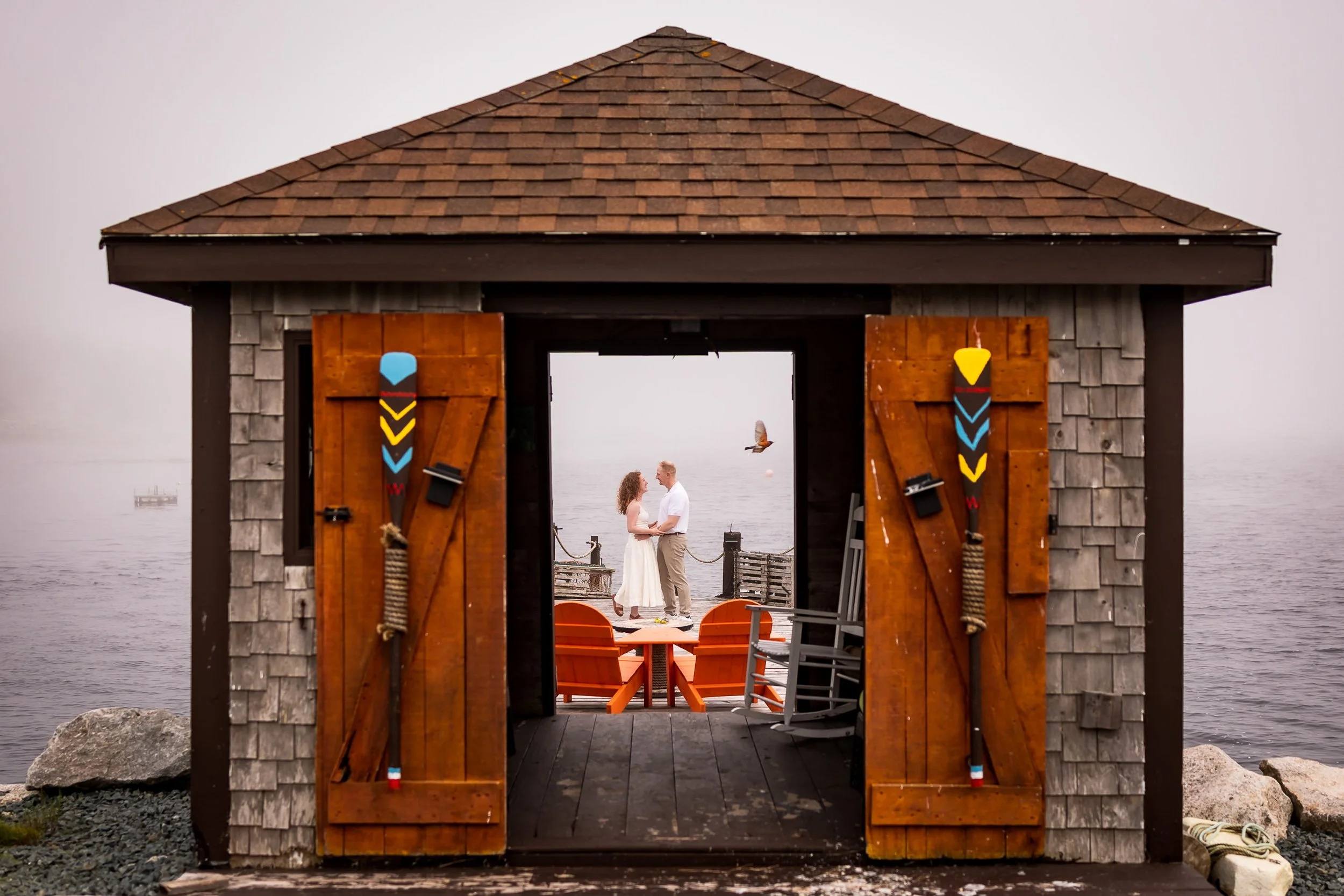 Foggy Harbour’s Reach Engagement Portrait