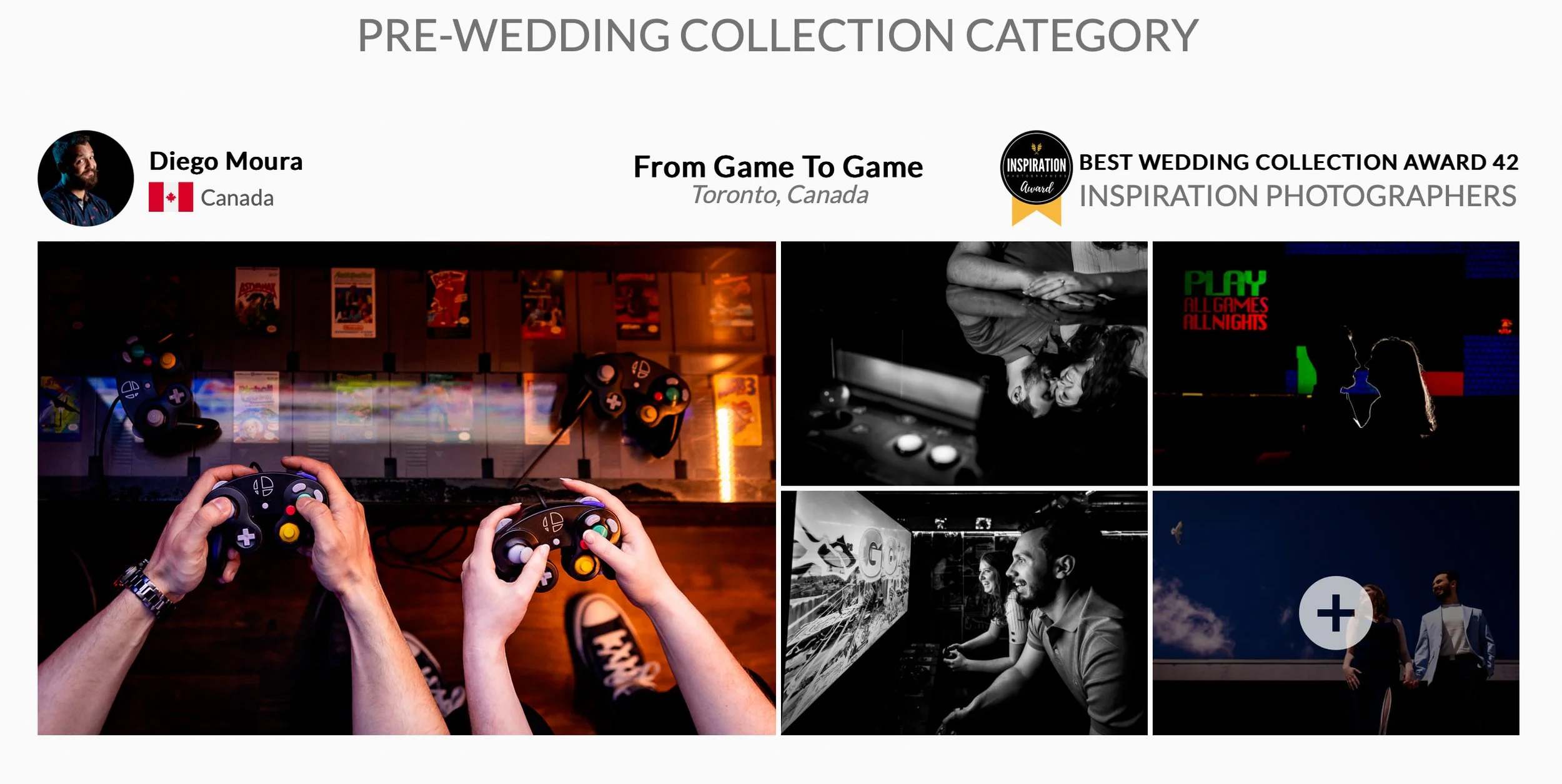 Award winning arcade engagement photos in Toronto by Diego Moura Photography, creative pre wedding session