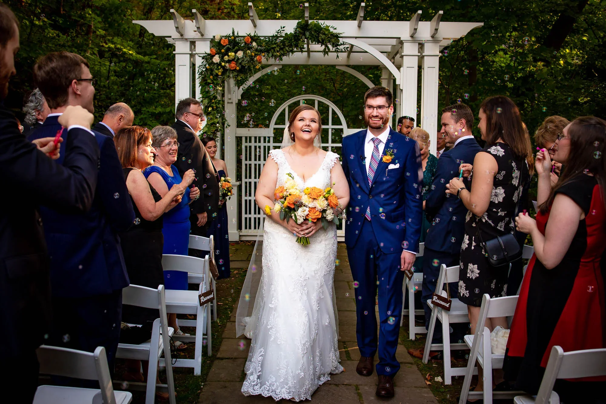 Ancaster Mill Streamside Chapel Wedding Bubble Exit