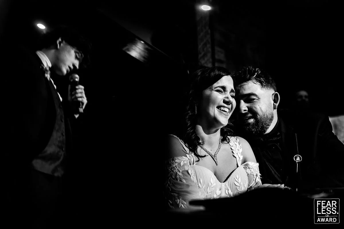 emotional wedding speech reaction black and white candid moment fearless award photography