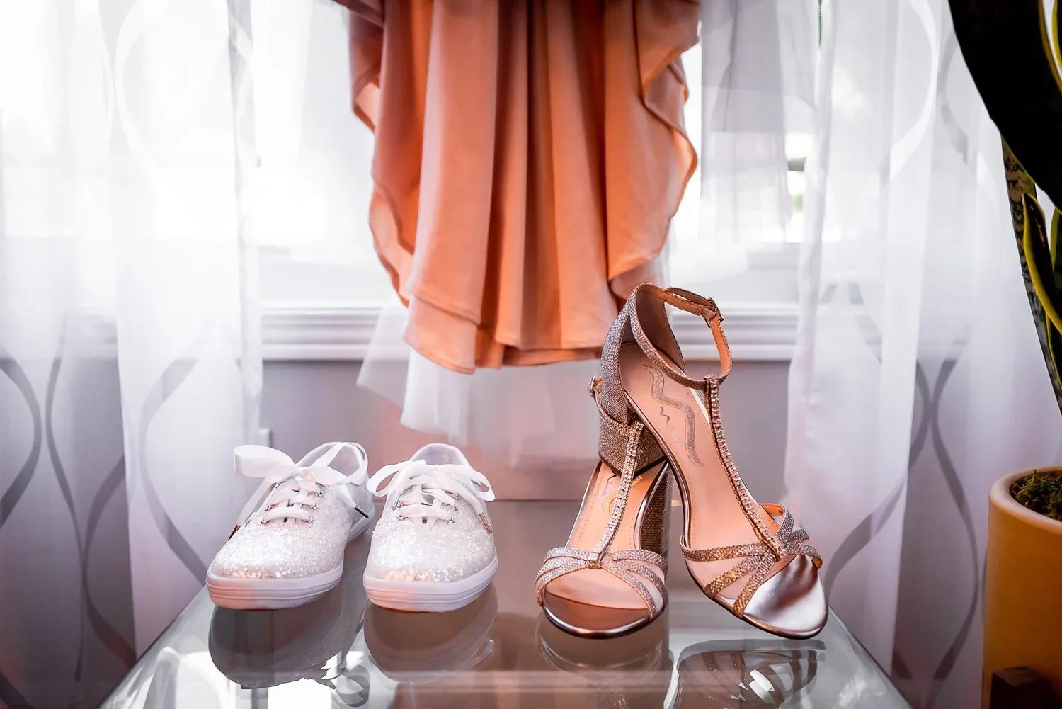 Wedding shoes options with bridal heels and sneakers, comfortable wedding footwear choices for brides