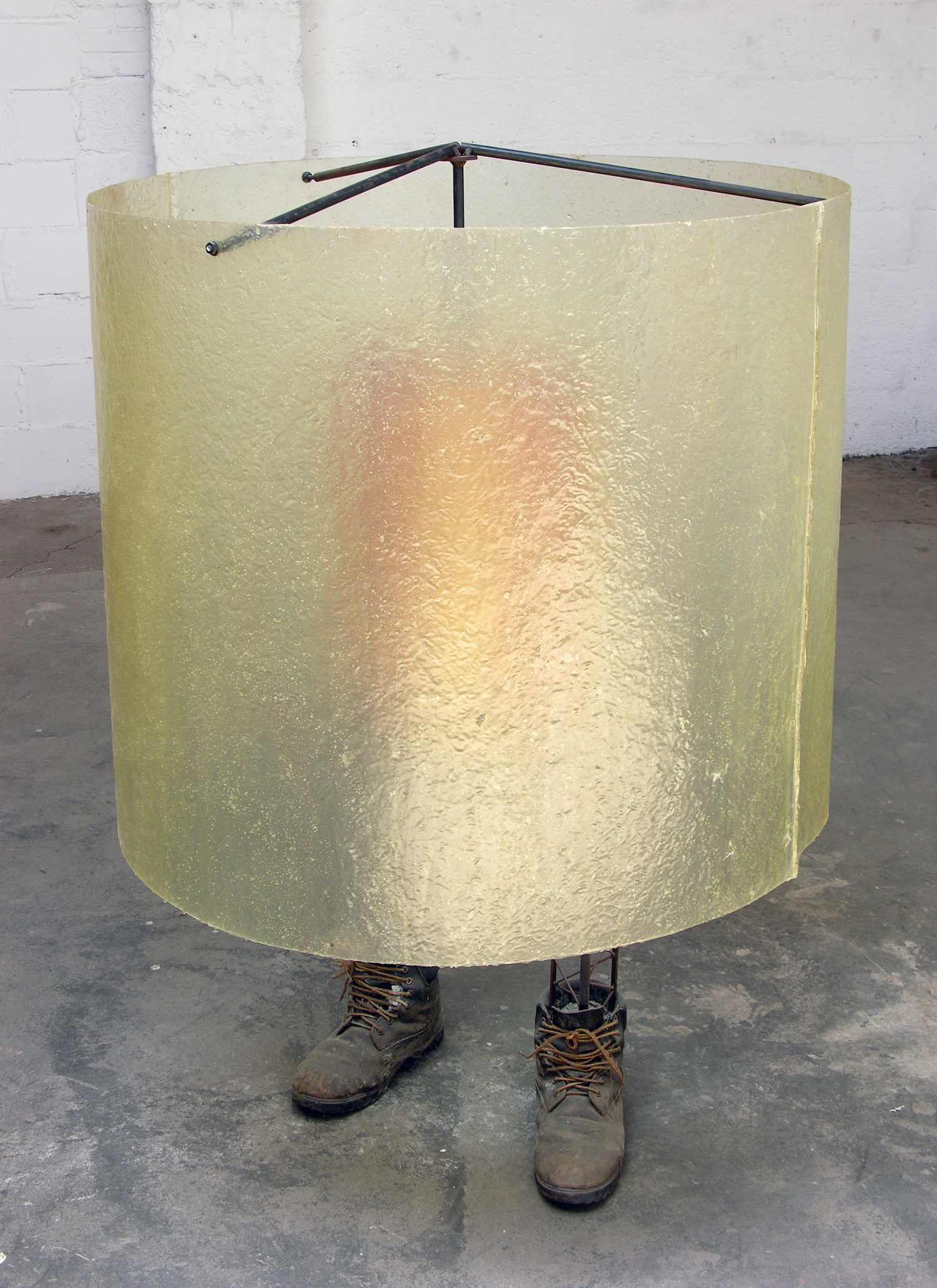  Lampshade (2000), resin, pigment, steel, concrete and boots 