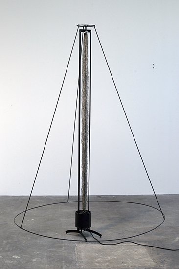  Dervish (2016), stainless mesh and steel, foot pedal and motor, freestanding sculpture: height 7 foot 6 inches, 5 foot diameter 