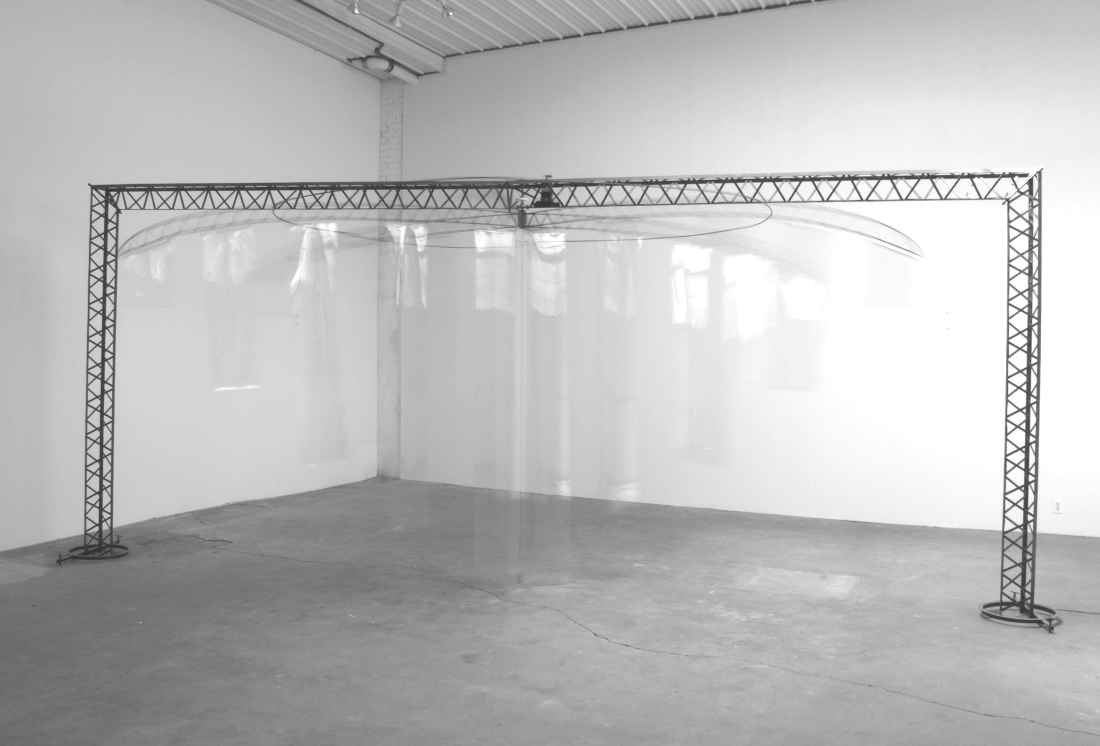  Watching (2014), 24’l 12’w x 12’h, steel with motor, vinyl, foot pedal and timer, freestanding kinetic sculpture 