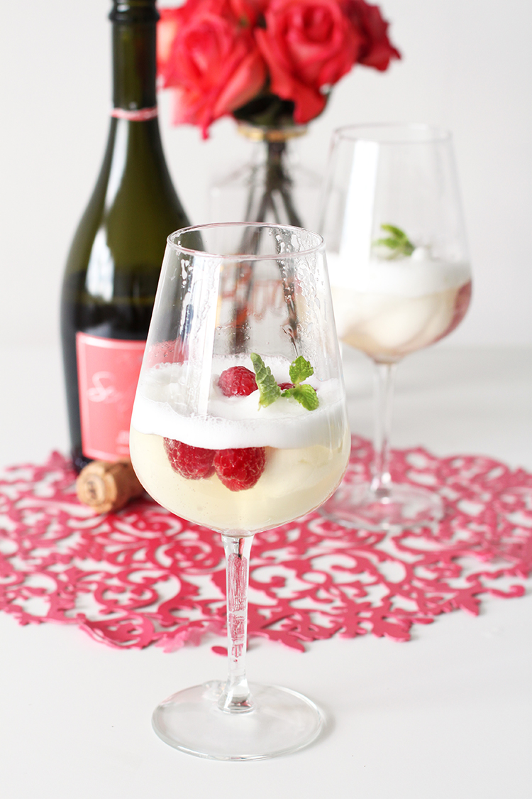 Prosecco with Lemon Sorbet & Raspberries