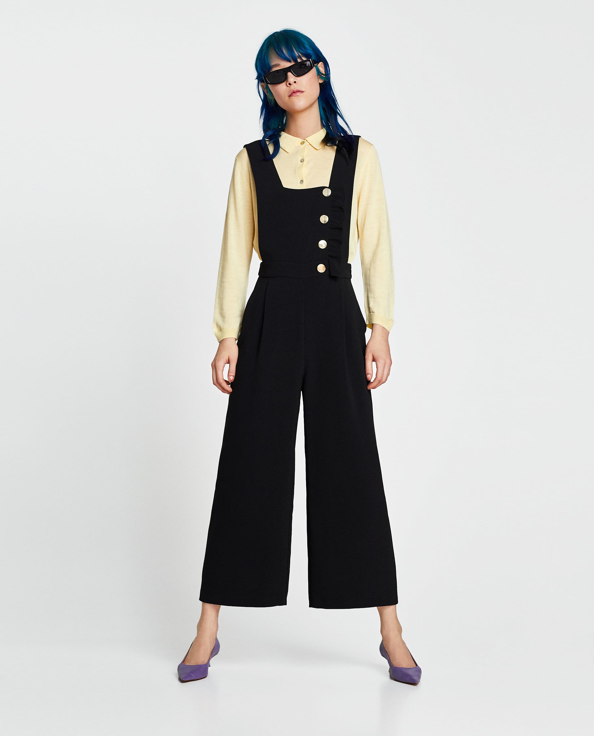 Zara Dungarees with Buttons and Ruffle Trim