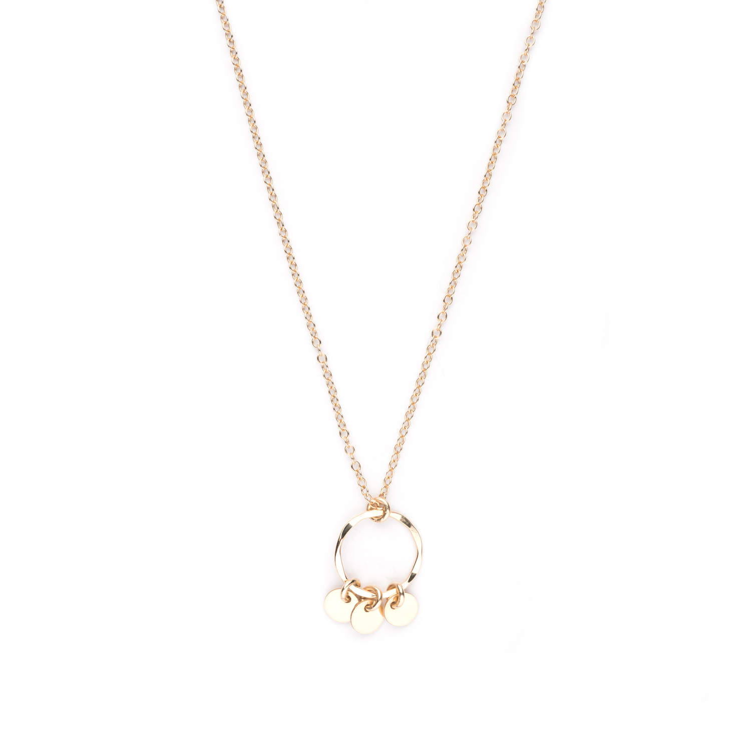 Hand-foraged hammered circle 14k gold plated necklace