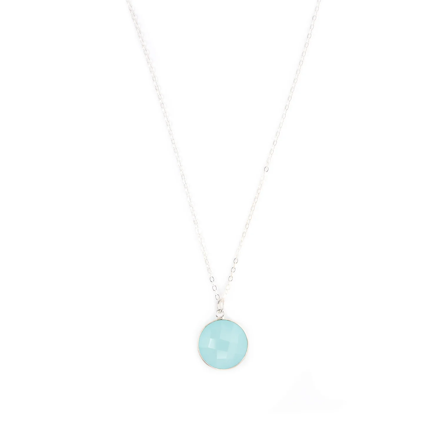 Sterling silver necklace with aqua chalcedony pendant