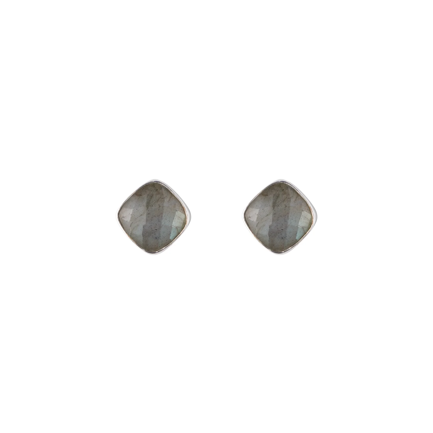 square labradorite stud earrings in a sterling silver frame