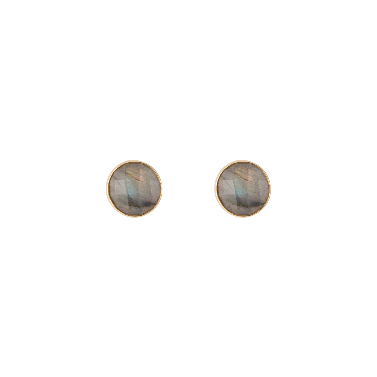 Round labradorite gemstone stud earrings set in 24k gold