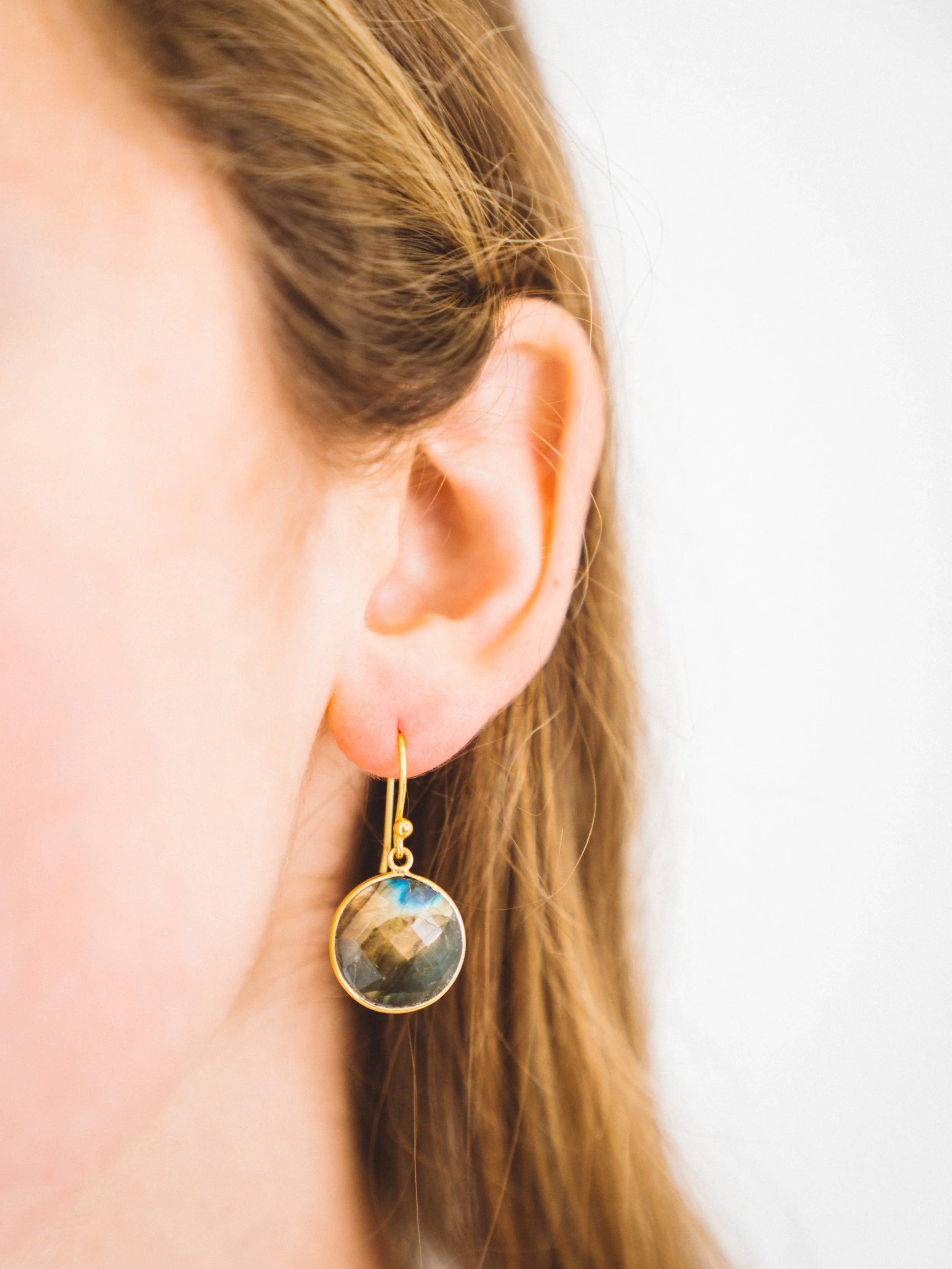 Gold and labradorite gemstone earrings