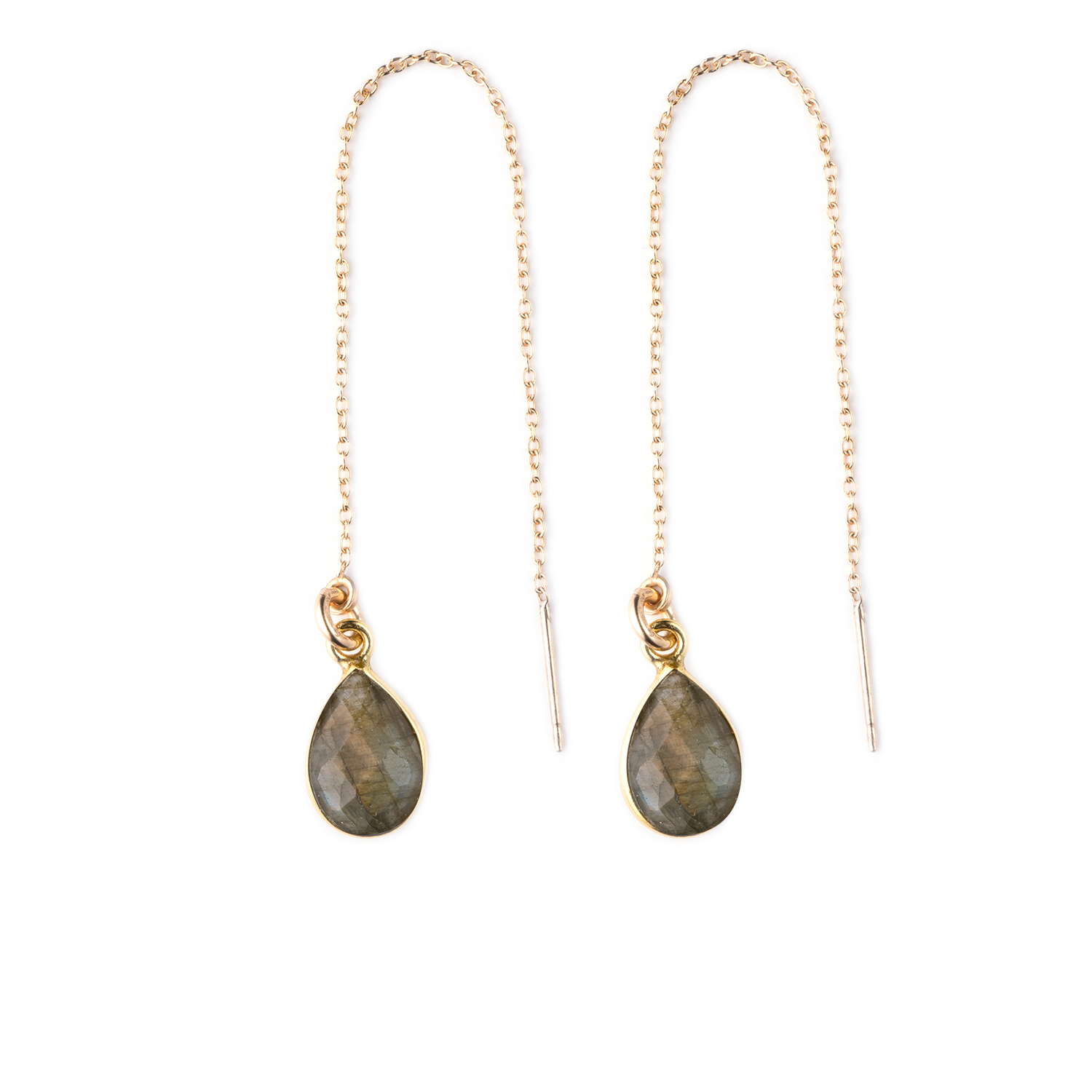 Gold threader earrings with labradorite gemstone