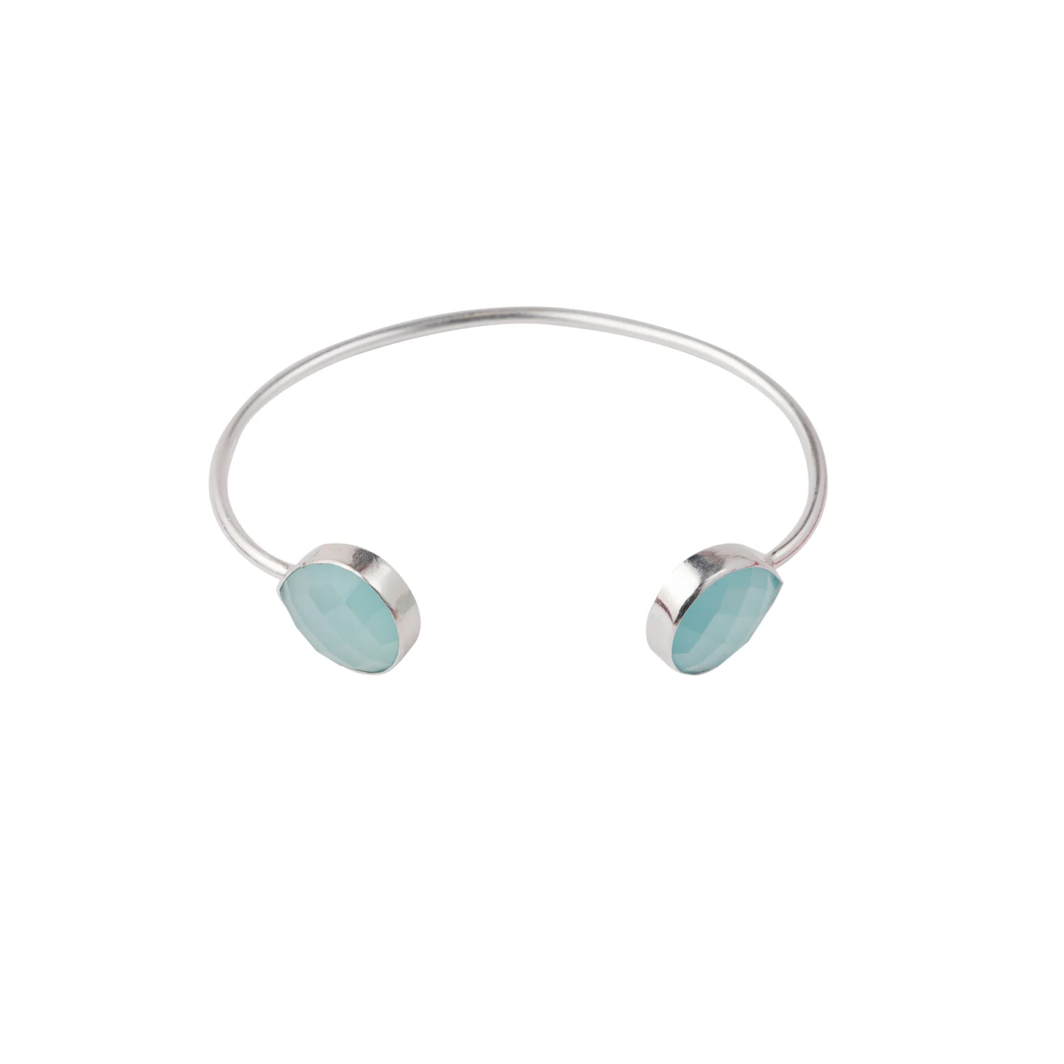 Sterling silver bangle bracelet with aqua chalcedony gemstones