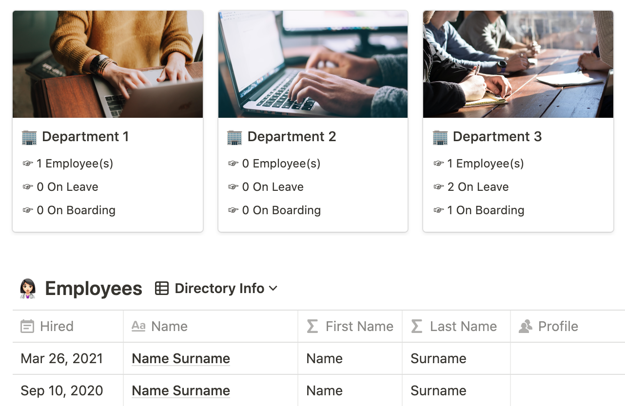 Free Notion Template Employee Directory — Red Gregory