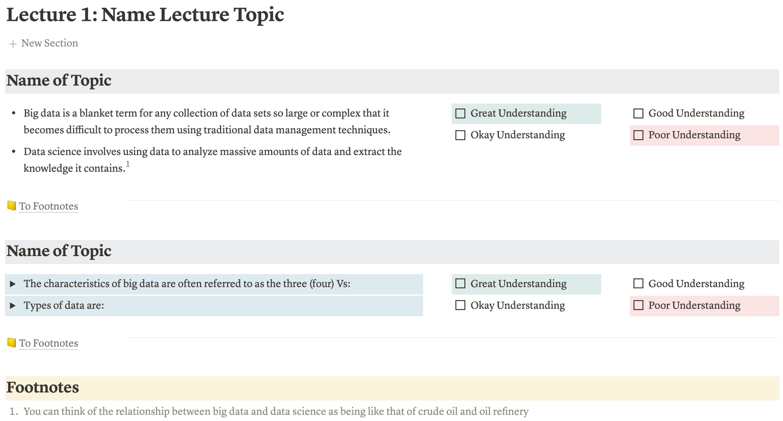 Lecture And Class Notes Page Design Example In Notion — Red Gregory With Lecture Note Template