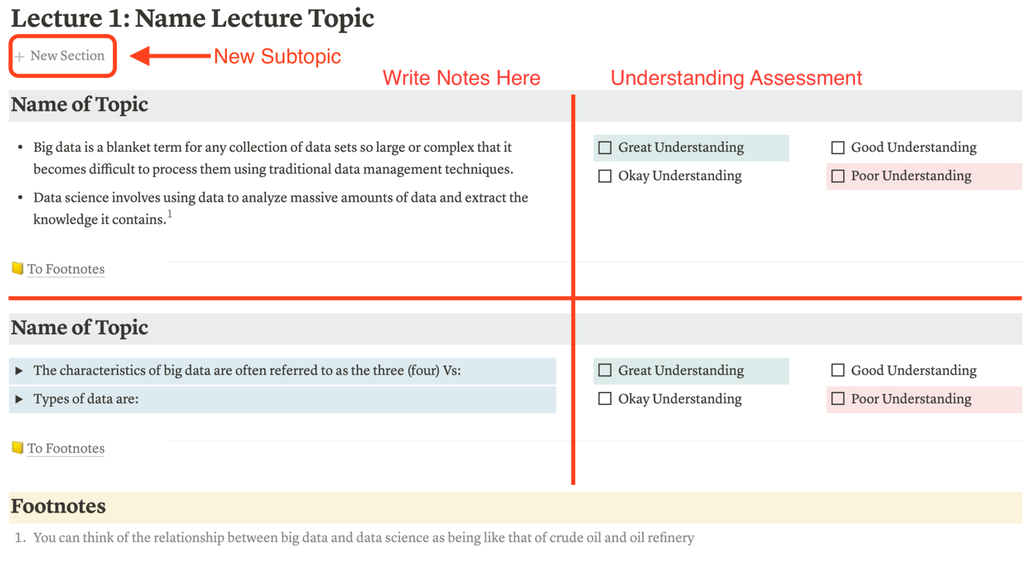 Lecture And Class Notes Page Design Example In Notion — Red Gregory In Lecture Note Template