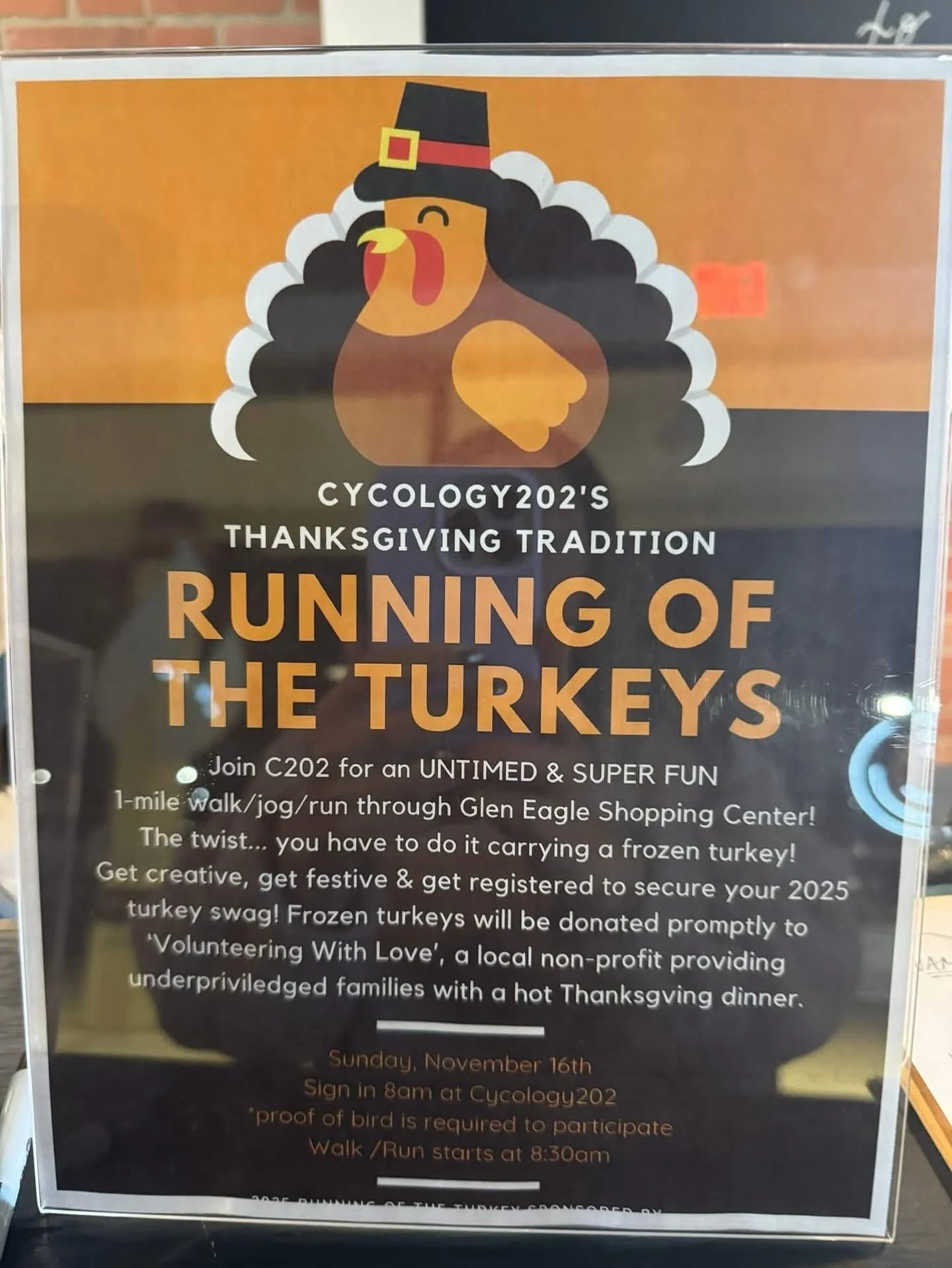 🦃 Join the Vince May Team for the Running with the Turkeys! 🏃&zwj;♀️🏃&zwj;♂️

Join the Vince May Team at Cycology 202 for a fun Turkey Trot &mdash; with a purpose! Here&rsquo;s how it works:

You&rsquo;ll bring a frozen turkey (yep, an actual turk