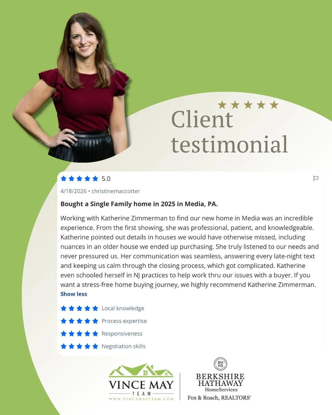 🌟 TEAM SPOTLIGHT 🌟

Huge congratulations to Katherine on receiving an amazing testimonial from her clients! 🎉
This is what it&rsquo;s all about...building trust, delivering results, and creating a great experience from start to finish. Katherine c
