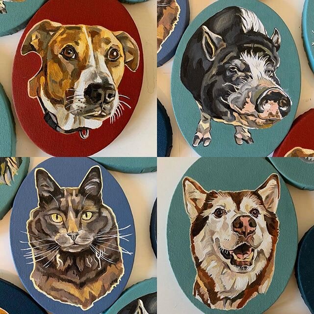 Pet portraits painted by @savvytattoos! Email her at savannahtattoos@gmail.com to inquire about a commissioned pet painting. She&rsquo;s giving 10% directly to Feeding America! 💛