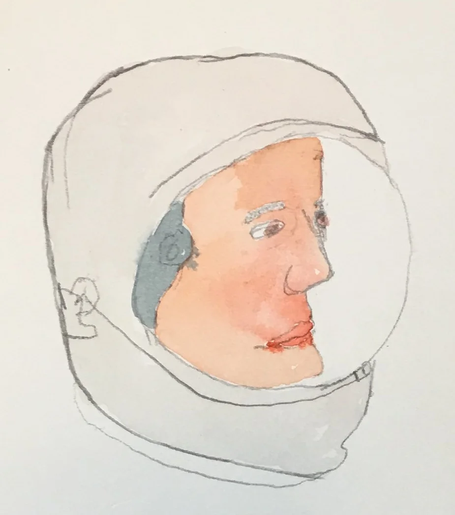 astronaut watercolor and pencil
