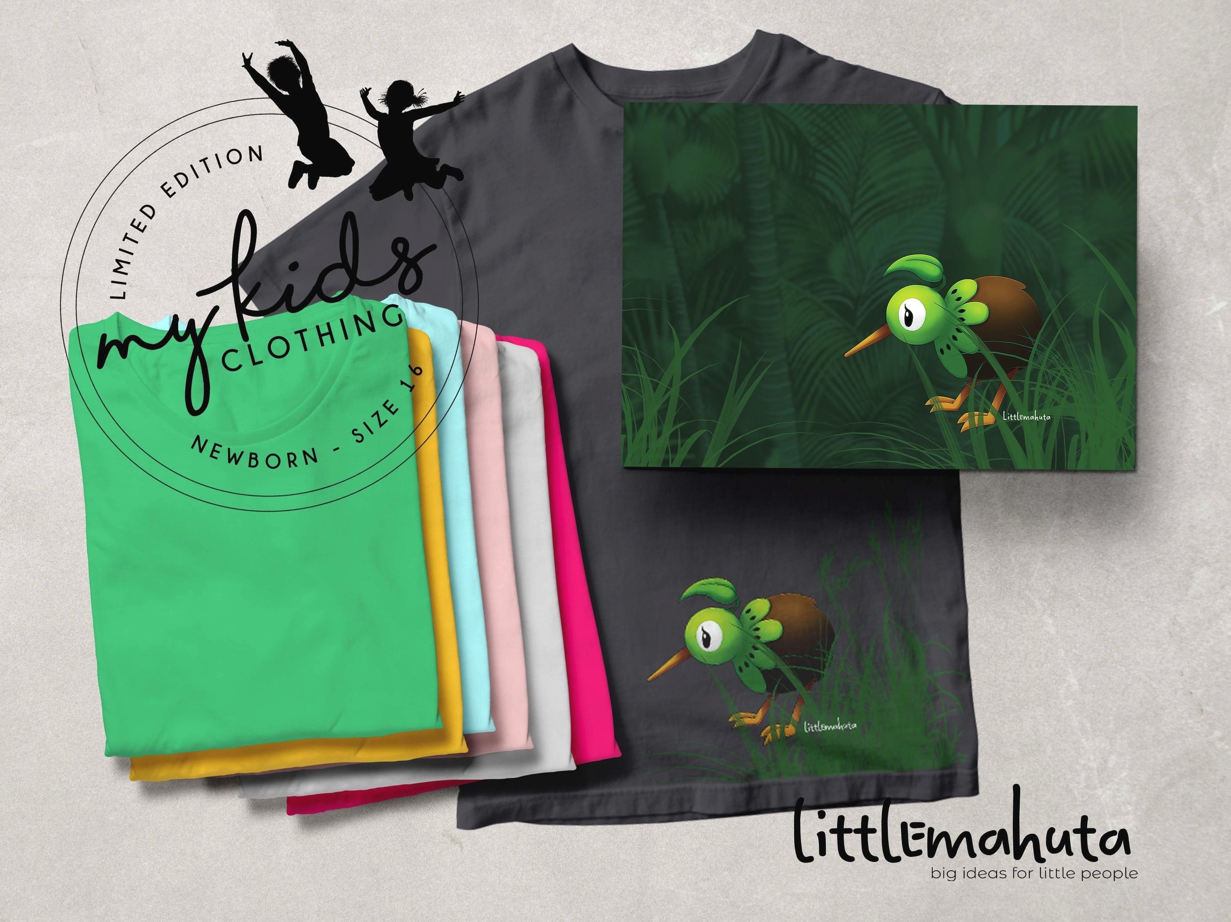 Meet KiwiKiwi, a friendly little bird for our Kiwi Kids, made from a kiwi fruit. KiwiKiwi wanders our New Zealand Native Bush and is a friendly face for all those who he encounters. Our KiwiKiwi assures us that we are always in the right spot and that everyone he meets is welcome in our beautiful country. A My Kids Clothing/Littlemahuta Collaboration. The newest addition to the ‘Inspired by Kids’ range.