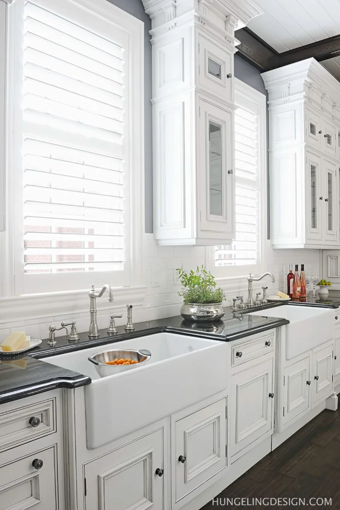What can be more luxurious than a large farmhouse sink? How about two large farmhouse sinks?